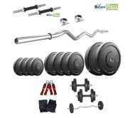 44 Kg Body Maxx Home Gym Rubber Weight Plates + 3Ft Curl Rod + Gloves + Dumbells + Gripper